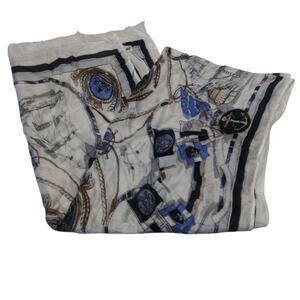 Chicos Nautical Print Scarf in Blue and White Coastal Beach Size OS